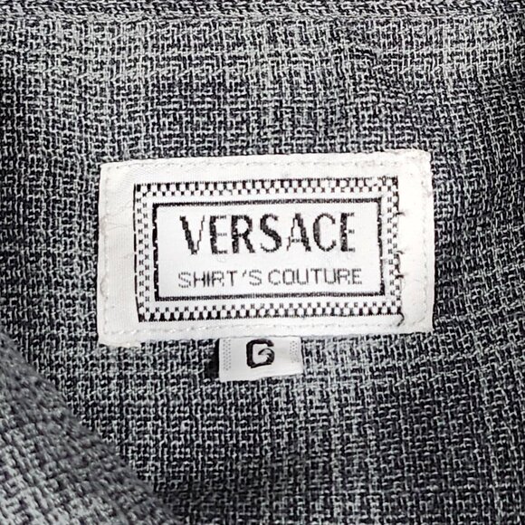 Versace Shirts Couture Mens Gray Plaid Short Sleeve Shirt Size Large Cotton - Picture 10 of 12